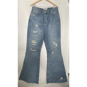 FREE PEOPLE x We The Free Distressed Flared Jeans w/ Stitching Outline - 32 NWOT